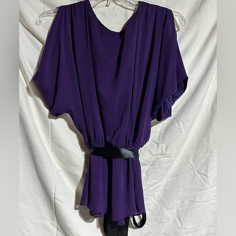 Dress Barn Purple Embellished Cold Shoulder Top with Ribbon Belt - Size 14 - Picture 4 of 4